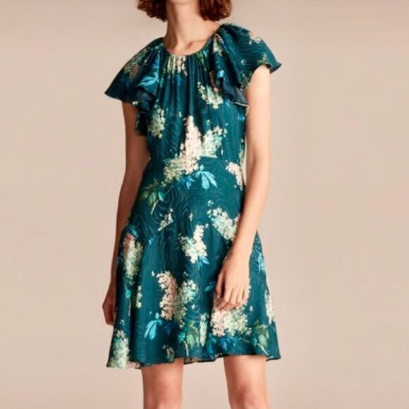 NEW Rebecca Taylor Hydrangea Dress Floral Silk Jacquard Mini Teal Combo Size 2 - Picture 1 of 16